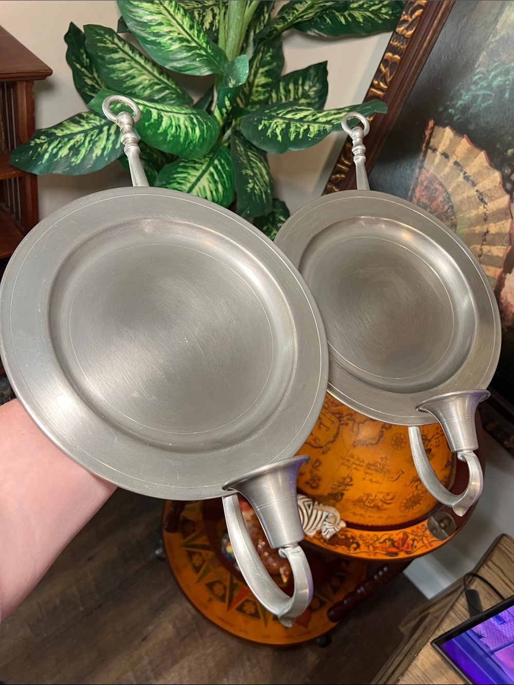 Colonial Williamsburg Style Primitive Pewter Candle Wall Sconces Reflectors